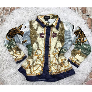 BRAVO Cropped Blouse S Multicolor Western Design Silky Feel Top Women's Cowgirl